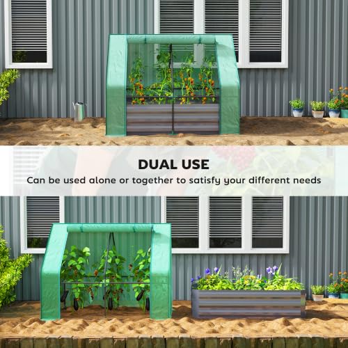 Outsunny 4 x 3ft Metal Planter Box with Mini Greenhouse, Green/Dark Gray - color: Green and Dark Gray