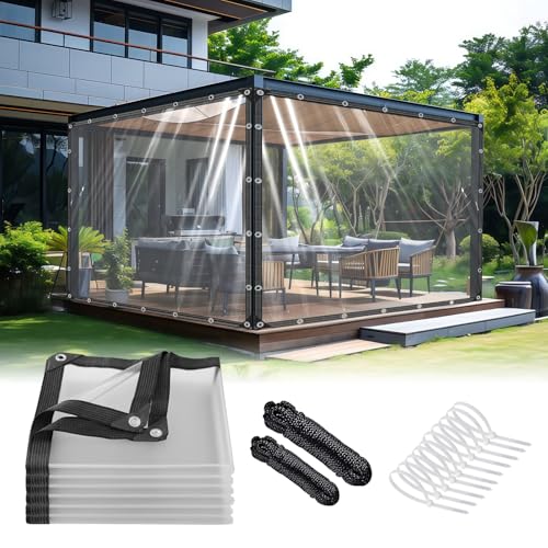 Premium Clear Vinyl Tarp 5x10 ft Tearproof Heavy Duty Clear Tarp with Rustproof Grommets Windproof Design(14 Mil) Reinforced Edges for Patio Outdoor Porch Greenhouse Chicken Coop Garden - size: clear tarp 5x10ft