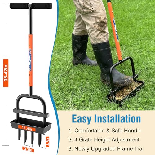 JouZYA Updated Lawn Aerator Tool with Soil Core Collection Tray, Tangerine