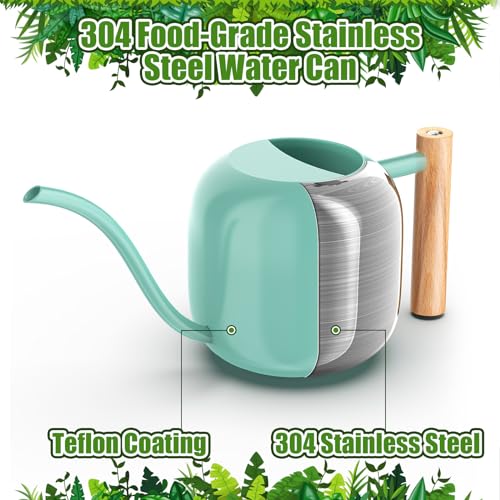 Green Moon 1.2L/41oz Metal Metal Watering Can with Long Spout, Mint Green - color: Mint Green