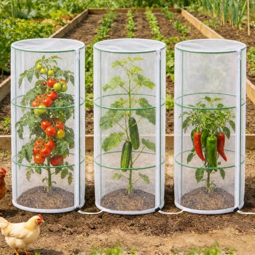 3Pcs 15" x 55" Garden Bird Netting Plant Cover for Round Plant Cage - size: Round Cage CoverS(Cover Only)