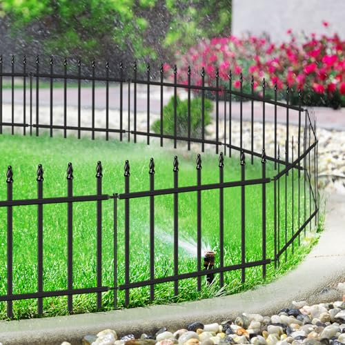 Decorative Metal Garden Fence 18" x 10', Small Fence Border with Stakes - size: 18″H x 10ft(5 Panels)