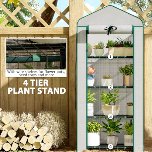 Outsunny 4 Tier Mini Greenhouse w/ Screen Roof 27.6" x 19.7" x 62.2" White - color: White, size: 4 Tier