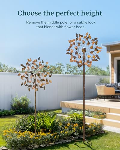 Yard Garden Wind Spinners - Large Wind Spinners Outdoor Metal, Kinetic Lawn Patio Wind Sculptures Windmill Decor (Copper Leaves, 23" W x 84" H) - size: 84"H x 23"W-fall leaves