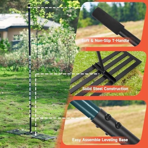 Lawn Leveling Rake, 30x10 Stainless Steel Leveler with 78" Handle - color: Light green