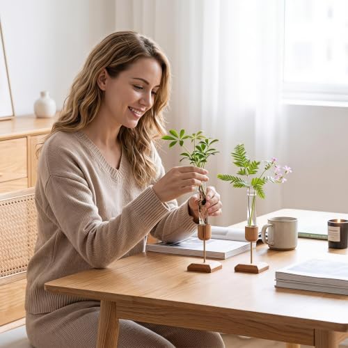 2Pcs Plant Propagation Vases with Wooden Stand