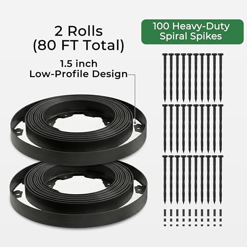 Gardzen 1.5" x80' Landscape Edging Kit with 100 Spikes - size: 80ft