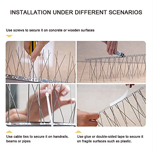 OFFO Bird Spikes with Stainless Steel Base, Durable Arrow Pigeon Spikes Fence Kit for Keeping Small Bird, Crows and Woodpeckers Away, Covers 10.2 Feet(3.1m) (Pack of 2) - size: 10.2 Feet (Pack of 2)