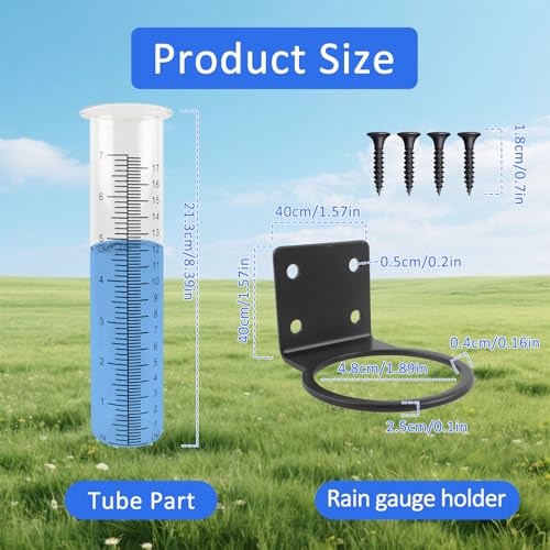 TBWHL 7" Glass Rain Gauge with Stainless Steel Rack for Yard Garden Fence - color: Transparent Black