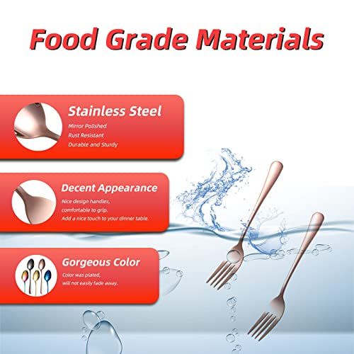 Rose Gold Fork Set of 12 Pieces, 6.8 inch Silverware forks, Stainless Steel Small Dinner forks, Kitchen Utensils for Home, Kitchen or Restaurant, Dishwasher Safe - size: Rose Gold Fork