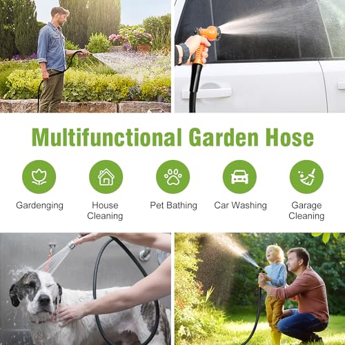 Short Garden Hose 3 ft x 5/8" Female to Female, Heavy Duty Small Water Hose Extender Connector, Leak-Free Connections Hybrid Rubber Leader Hose with 3/4" Double GHT Fittings, Black - size: 3ft Female to Female