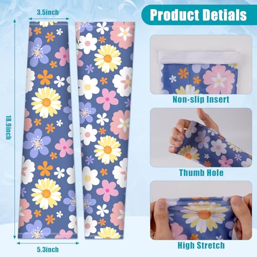 Gardening Sleeves for Women UV Sun Protection with Thumb Hole Anti-Scratch - color: Deep Blue Flower