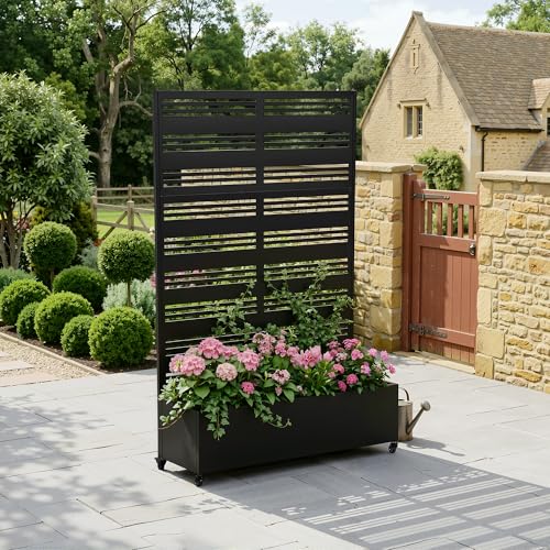 Pia Ricco Planter Box with Trellis, Privacy Planter for Climbing Plants - color: Black-stripe, size: Large