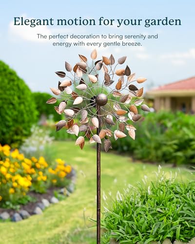 Yard Garden Wind Spinners - Large Wind Spinners Outdoor Metal, Kinetic Lawn Patio Wind Sculptures Windmill Decor (Copper Leaves, 23" W x 84" H) - size: 84"H x 23"W-fall leaves