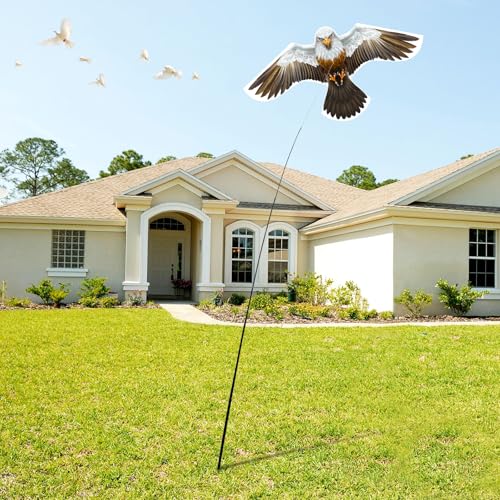 eyijklzo Bird Scarer Hawk Flying Kite with 13ft Telescopic Pole-White - style: White-with 4m pole