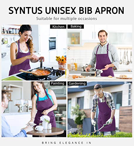 Syntus Apron for Men Women, Adjustable Cooking Kitchen Apron with 2 Pockets - color: Basic Purple, style: 2 Polyester