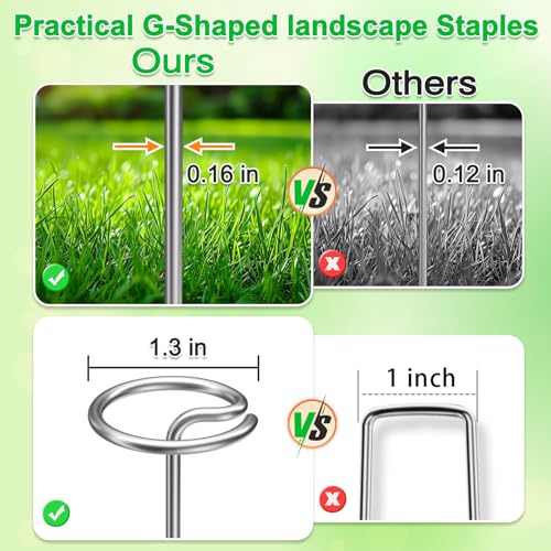 60 Pcs 6-Inch Heavy-Duty Galvanized Landscape Staples – Thickened 8 Gauge Circle Top Pins, Rust-Resistant for Weed Barrier, Landscape Fabric, and Garden Projects - size: 6 in 60 PCS