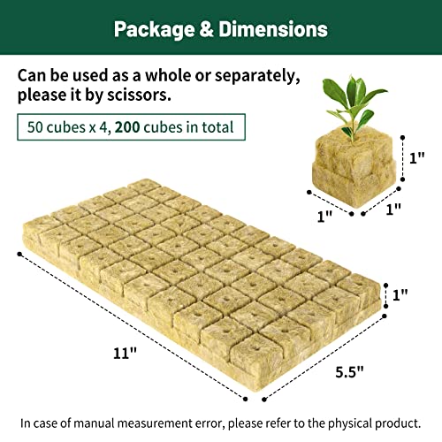 1" Rockwool Cubes for Hydroponics - (200 Plugs in Total) 4 Sheets Rockwool Grow Cubes for Rooting, Cuttings, Clone Plants, Starting Seeds, Ideal Rockwool for Hydroponic Growing - size: 200 Plugs