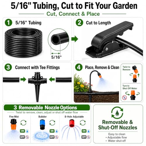 100FT 5/16" Drip Irrigation Kit, 18 Emitters for Raised Beds - size: 100FT