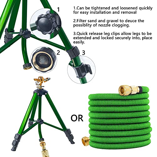 Hourleey Impact Sprinkler on Tripod Base, Heavy Duty Brass Sprinklers for Yard Lawn Garden, 0-360 Degree Large Area Coverage, 3/4 Inch Connector Extension Legs Flip Locks with Brass Sprinkler Head - size: 1 Pack