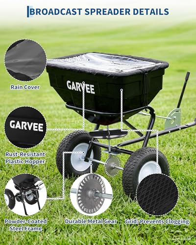 Tow Behind Broadcast Spreader, 130LBS Capacity, Universal Hooks Tow/Push Garden Spreader Fit for UTV, ATV & Most Tractors, 30 Adjustable Settings, 9.8 ft Spreading Width, Lawn Spreader for Seed, Ferti - size: 125 LBS