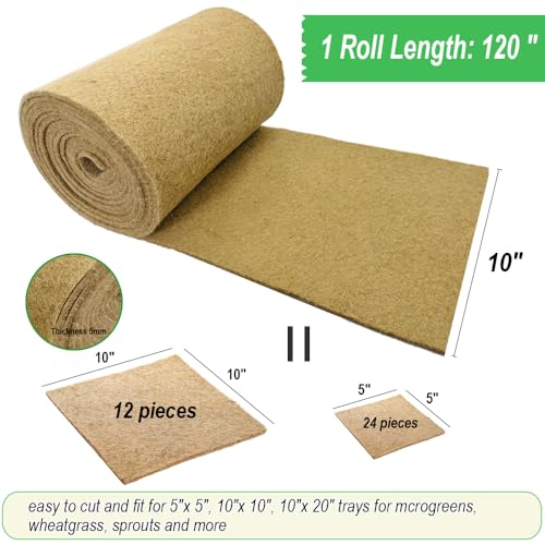 1 Roll 10" x 120" Microgreens Growing Trays Jute Mat Kits, Hydroponic Planting Mat & Seed Germination Pad for Wheatgrass, Bean Sprouts, Hydroponic Seed Growing | Works with Growing Trays - size: 10x120
