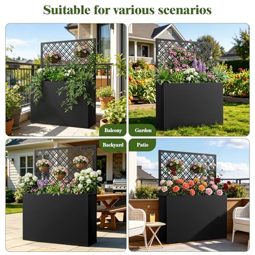 Metal Planter Box with Trellis Set of 2, 47" Raised Garden Bed - size: 2 PCS 35" Lx11.8" Wx47" H - Diamond