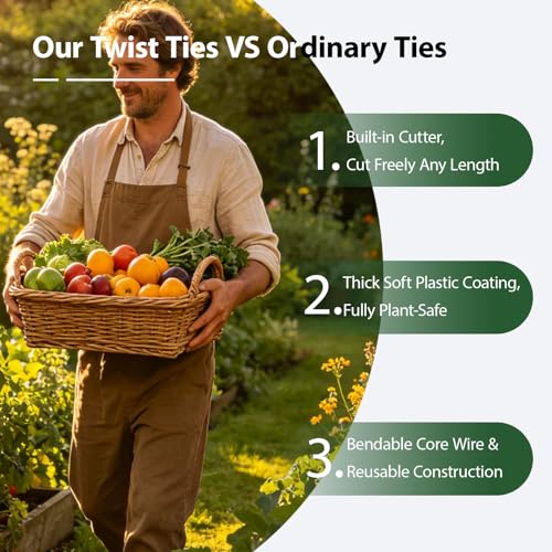 100m Garden Cable Ties & Cutters, Reusable Green Wire Twist Ties for Climbing Plants & Home Organization - size: 50M Garden Tie