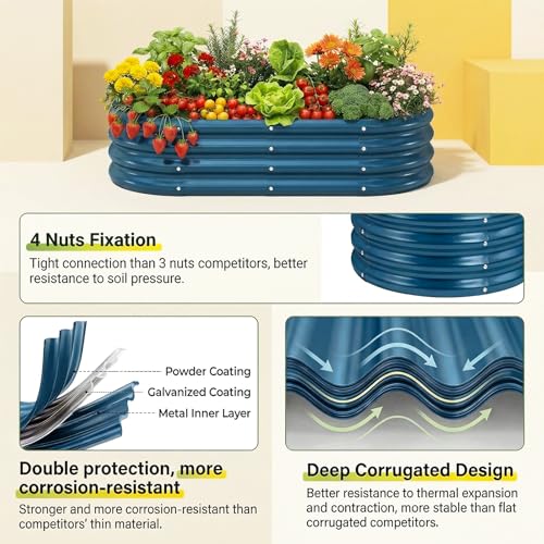 Land Guard 2 Pcs 6ft Metal Raised Garden Bed, 6 x 3 x 1 Galvanized Planter Raised Beds for Vegetables, Blue - color: 5-blue, size: 6×3×1ft(2pcs)