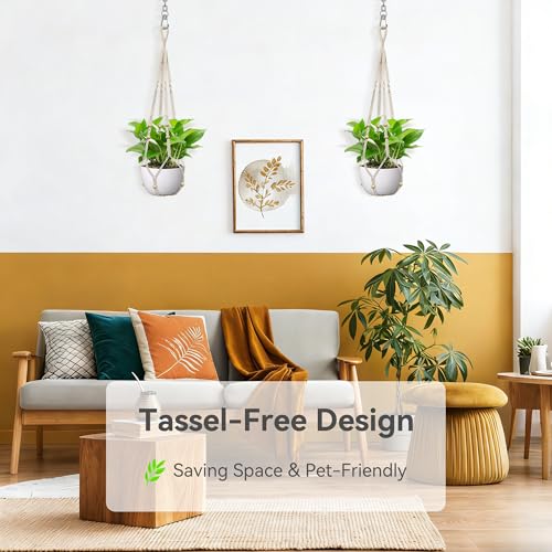 USLAI Macrame Plant Hanger, for Up to 15 Inch Pots, 35 Inch, Brown, 2 Pack - color: Brown, size: 35+35 Inch