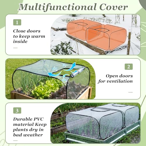 2 Pack Garden Covers for Raised Bed Foldable Clear PVC Greenhouse for Freeze Protection Row Plants Cover Accelerator with Zipper Door Black 39"x39"x20" Protection Vegetable Fruit from Animal - size: 39"x39"x20"