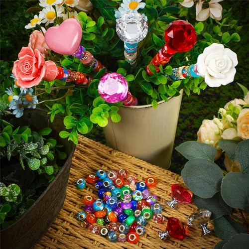 Tigeen 236 Pcs Garden Stake DIY Fairy Wand Plant Stake, Ceramic Rose Heart - style: Ceramic Rose Heart