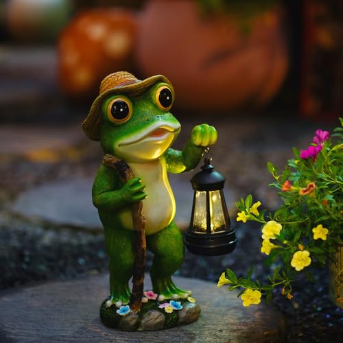 twinbling Solar Frog Garden Decor with Lantern Frog Statue - color: Green