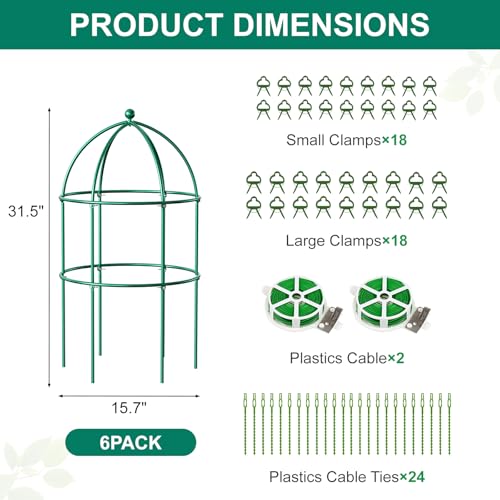 DoCred 6 Pack Peony Cage, 15.7" x 31.5" Metal Plant Support Garden Trellis - color: Green, size: 31.5"H x 15.7"W/6PC