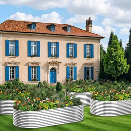 2 Pack Tall 8x4FT Corrugated Galvanized Steel Raised Garden Bed Outdoor, Oval Raised Beds for Gardening, Metal Above Ground Garden Bed for Vegetables and Flowers - size: 8x4FTx16inch