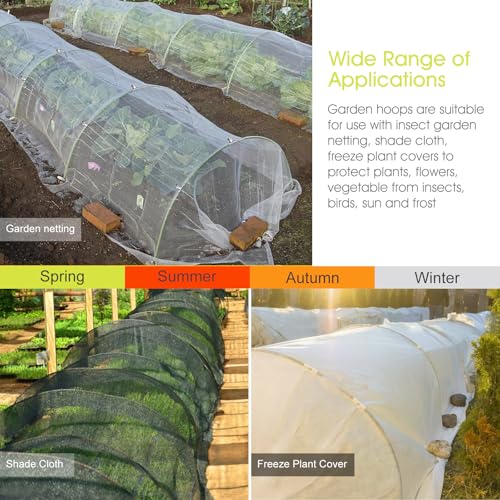 RIFNY 18 PCS Garden Hoops for Raised Beds, Greenhouse Hoops Kit Long Grow Tunnel for Row Cover, Rust-Free Fiberglass Garden Support Poles for Insect Mesh Netting Freeze Plant Cover (Green) - style: 18Pcs-Green-0.28" Dia