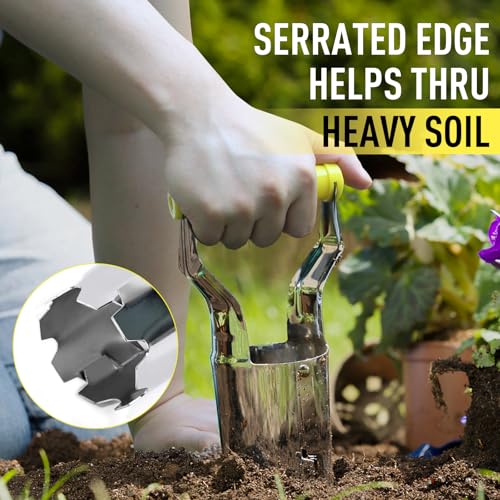 Jardineer Small Bulb Planter Tool– Compact Stainless Steel Transplanter for Bulbs, Seedlings & Flowers – Ergonomic Handle with Depth Markings – Silver & Black– Durable Garden Planting Tool - color: silver