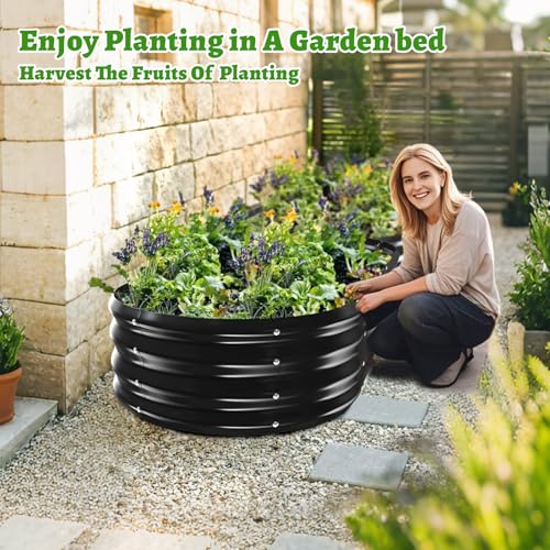 TBMLC Oval Black Galvanized Planter Box, Metal Raised Garden Bed 5X2.7X1 FT - color: Black, size: 5X2.7X1 FT