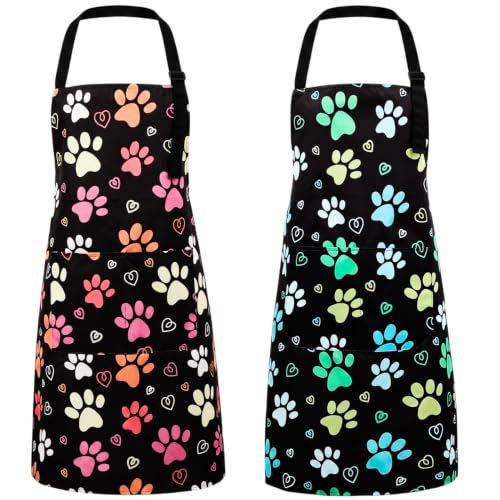2 Pcs Dog Grooming Apron with 2 Pockets, Dog Grooming Smock - color: Blue Green + Pink Orange