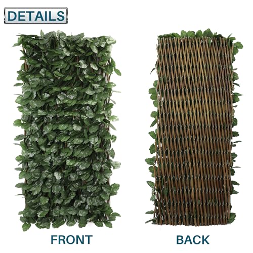 Coarbor 2 Packs Artificial Leaf Ivy Expandable Privacy Fence Screen Grass Wall Stretchable Fencing for Deck Balcony Patio Porch Trellis Decor- Single Side Leaves