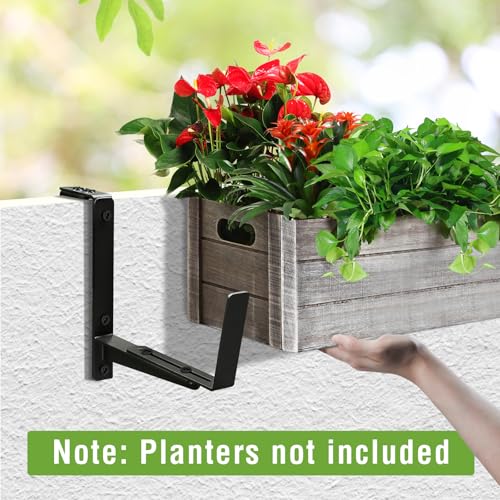 Window Box Brackets, Adjustable Hanging Railing Planter Box Brackets - size: 4 Pack