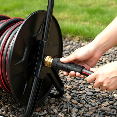 Heavy Duty Garden Hose 50ft, NON-EXPANDABLE Flexible Water Hose, Kink Resistant Lightweight Hybrid Hose, Leakproof Hose Male to Female Fittings - color: Black+Red, size: 50ft