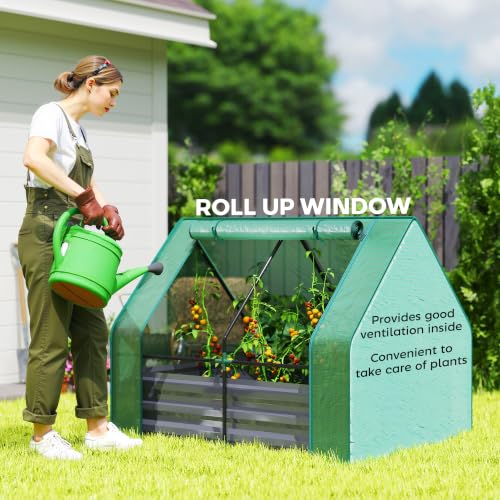 Outsunny 4 x 3ft Metal Planter Box with Mini Greenhouse, Green/Dark Gray - color: Green and Dark Gray