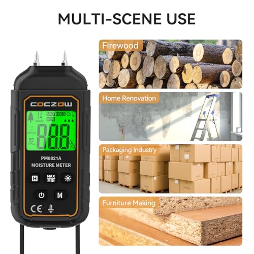 Moisture meter, moisture meter with battery and LCD display, suitable for quickly determining the moisture content of raw wood, paper, plywood, plaster walls, wooden floors, etc.