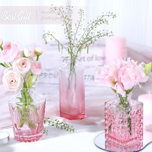 TBWIND Pink Glass Bud Vase Set of 24, Small Flower Vases - color: Pink-24pcs, size: 24Pcs