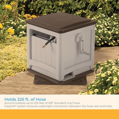 Suncast 225 ft. Swivel Hideaway Hose Reel with Hose Guide and Crank Handle, Mocha/Taupe - color: Mocha/Taupe