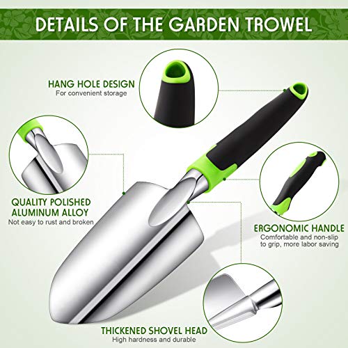2 Pcs Garden Trowel Hand Shovel Tool Soil Scoop with Soft Rubberized Non Slip Handle Aluminum Alloy Potting Shovel for Digging Planting (Yellow, Green)
