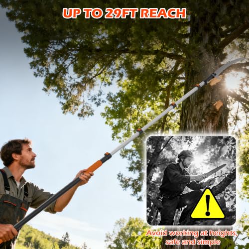 35FT Manual Pole Saw for Tree Trimming, 5-29FT Telescoping Extension Pole with Flip-Lock & Screw Dual Locking, 19" 3X Detachable Pruning Saw Head, Yard Maintenance Pruner for Garden Palms Shrubs - size: 5-29FT