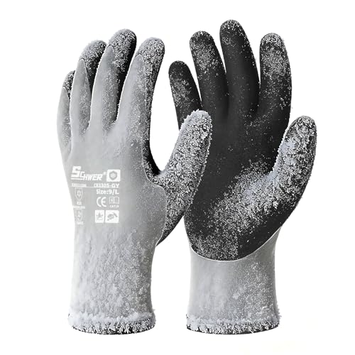 Schwer 2 Pairs 100% Waterproof Winter Work Gloves Latex Coated, CR3305, XL - color: Winter Grey, size: X-Large