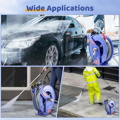 JOEJET Retractable Pressure Washer Hose Reel with Hose, 50 FT x 3/8"